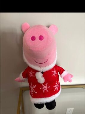 Pink Plush Pig Holiday Doll in Red Snowflake Sweater